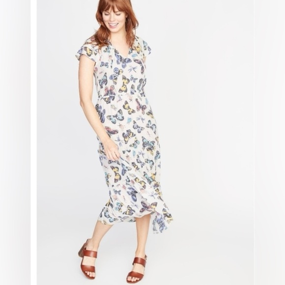Old Navy Butterfly Print Dress-Size Large-NWT-V Neck - Picture 2 of 12